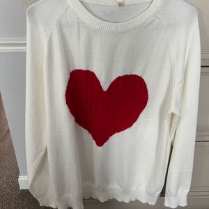 White Sweater with Red Heart Design